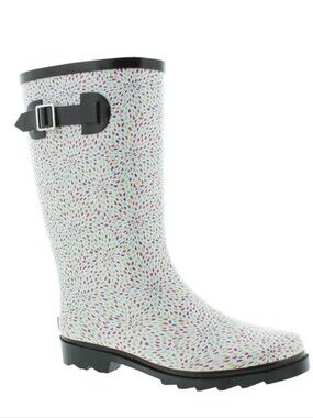 New Outbound Women's Waterproof Rubber Rain Boots, Ivory & Multi-Colour Size 6